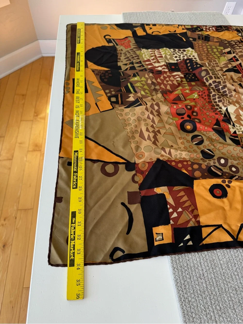 Vintage Ken Scott Made in Italy Multicolor Large Square Silk Scarf Tan Black